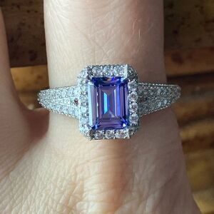 Judith Ripka Simulated Tanzanite White Diamond Sterling Silver Ring Size 10